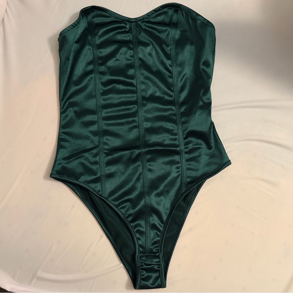 SHEIN Dark Green Satin Bodysuit